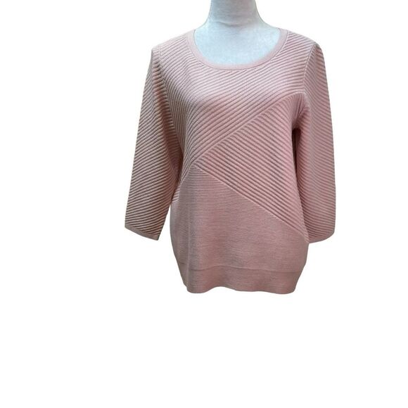 Chico's Pale Pink Ribbed Preppy Fall Winter  3/4  Sleeves  Sweater Sz‎ M - Picture 1 of 8